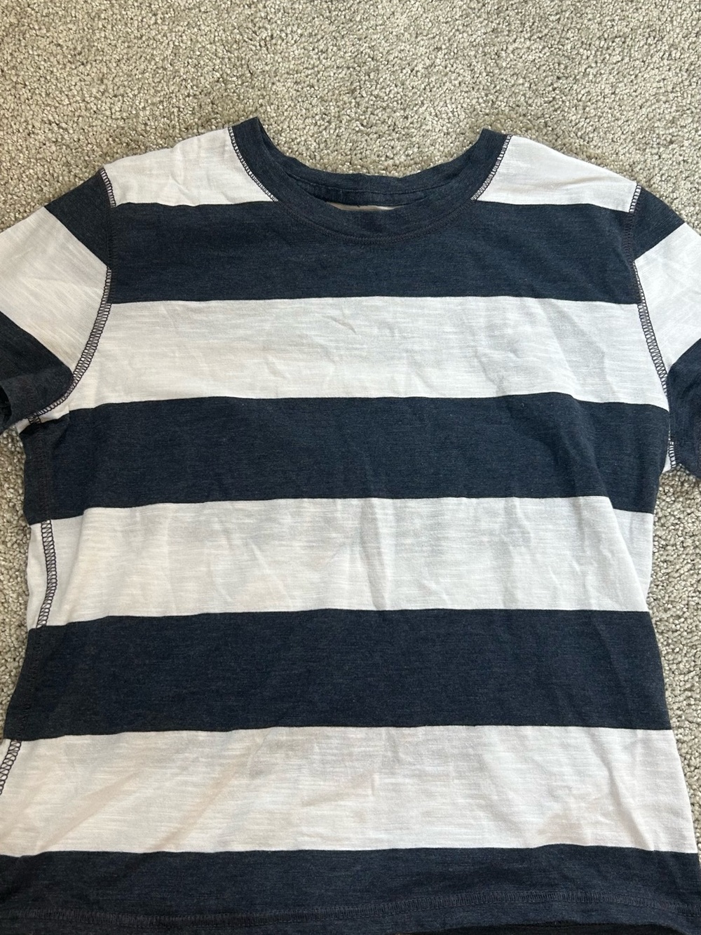 Hollister Navy and White Striped Crew Tee